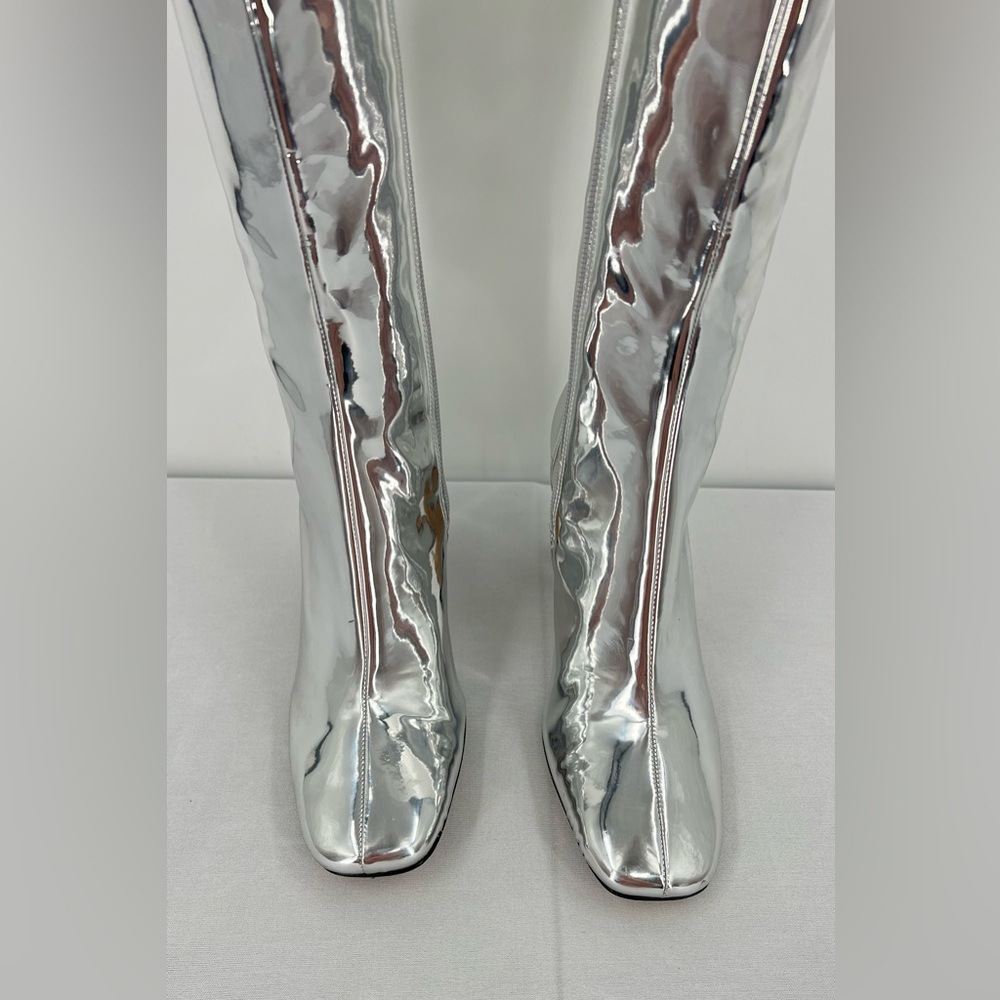 Silver Metallic chrome knee high boots festival concert boots 6 disco futuristic - Picture 7 of 16